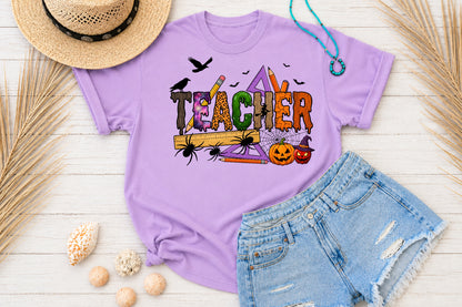 Halloween Teacher PNG Spooky School Supplies Teacher Sublimation Design