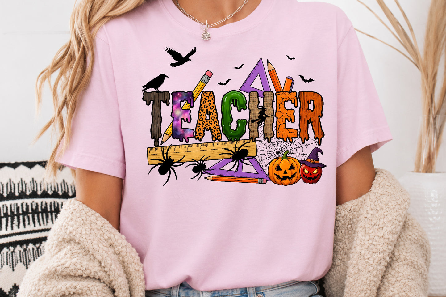 Halloween Teacher PNG Spooky School Supplies Teacher Sublimation Design