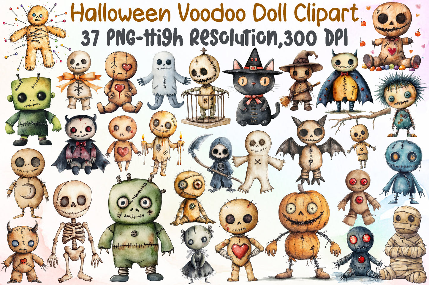 Halloween Voodoo Doll Clipart Spooky Gothic PNG Bundle