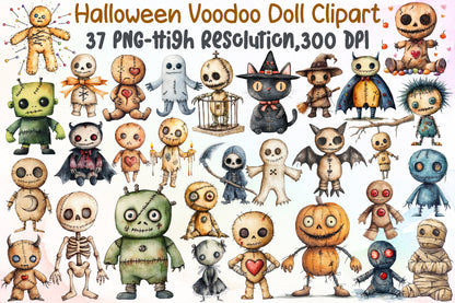 Halloween Voodoo Doll Clipart Spooky Gothic PNG Bundle