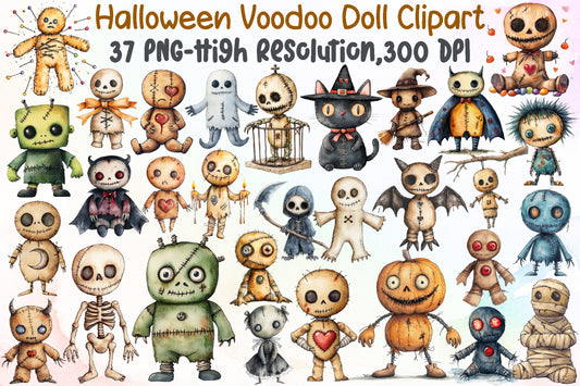 Halloween Voodoo Doll Clipart Spooky Gothic PNG Bundle