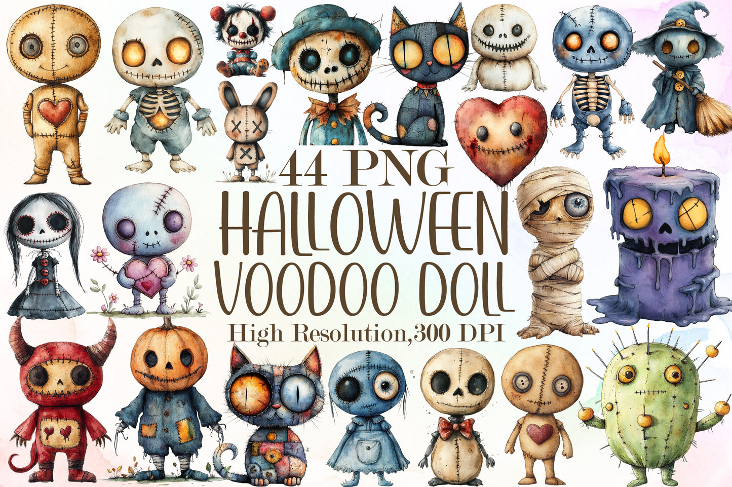 Halloween Voodoo Doll Clipart Spooky Cute Gothic PNG Bundle
