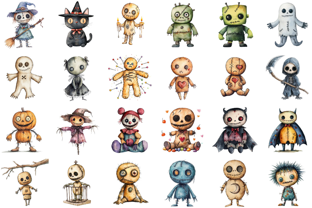 Halloween Voodoo Doll Clipart Spooky Gothic PNG Bundle