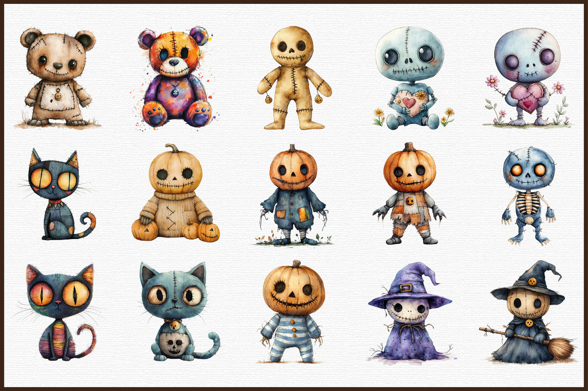 Halloween Voodoo Doll Clipart Spooky Cute Gothic PNG Bundle