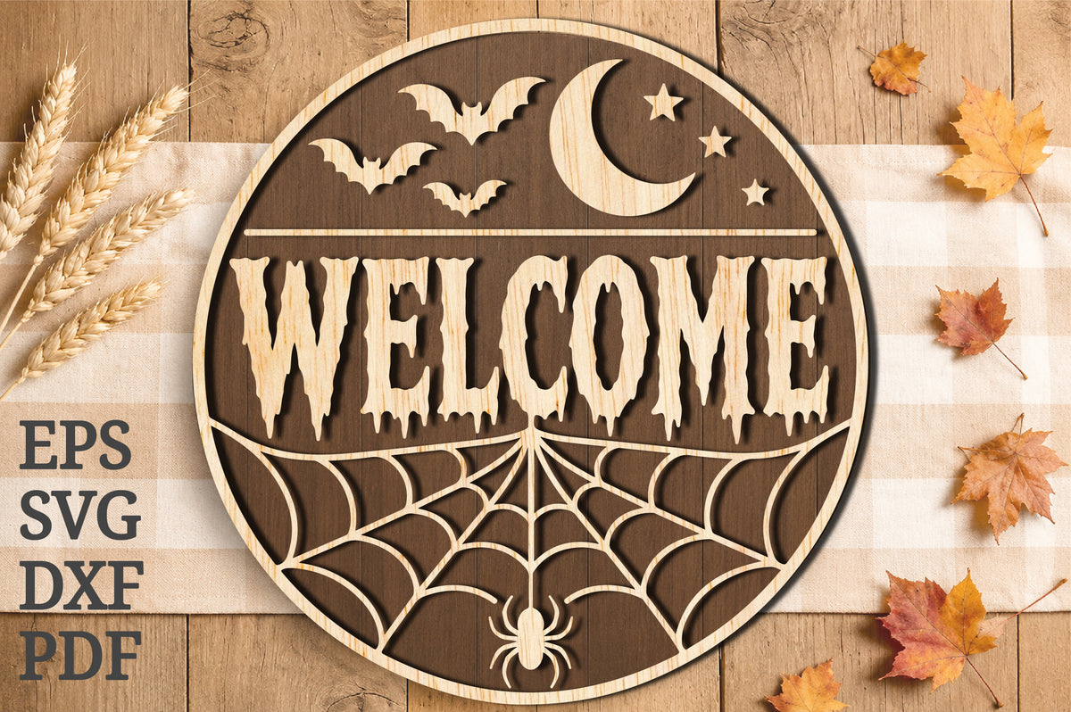 Halloween Welcome Round Sign Laser Cut File