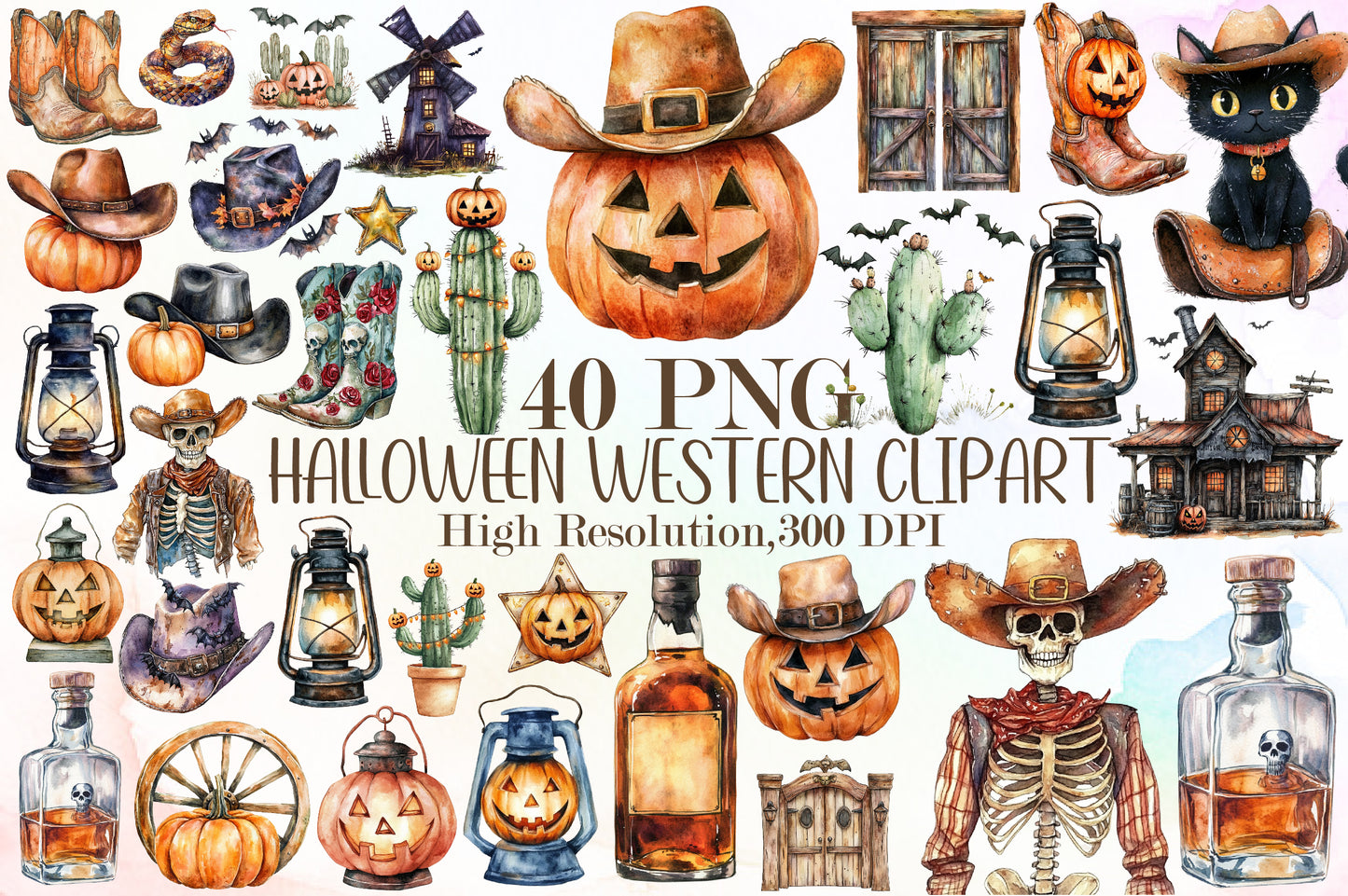 Halloween Western PNG Bundle Spooky Cowboy Clipart