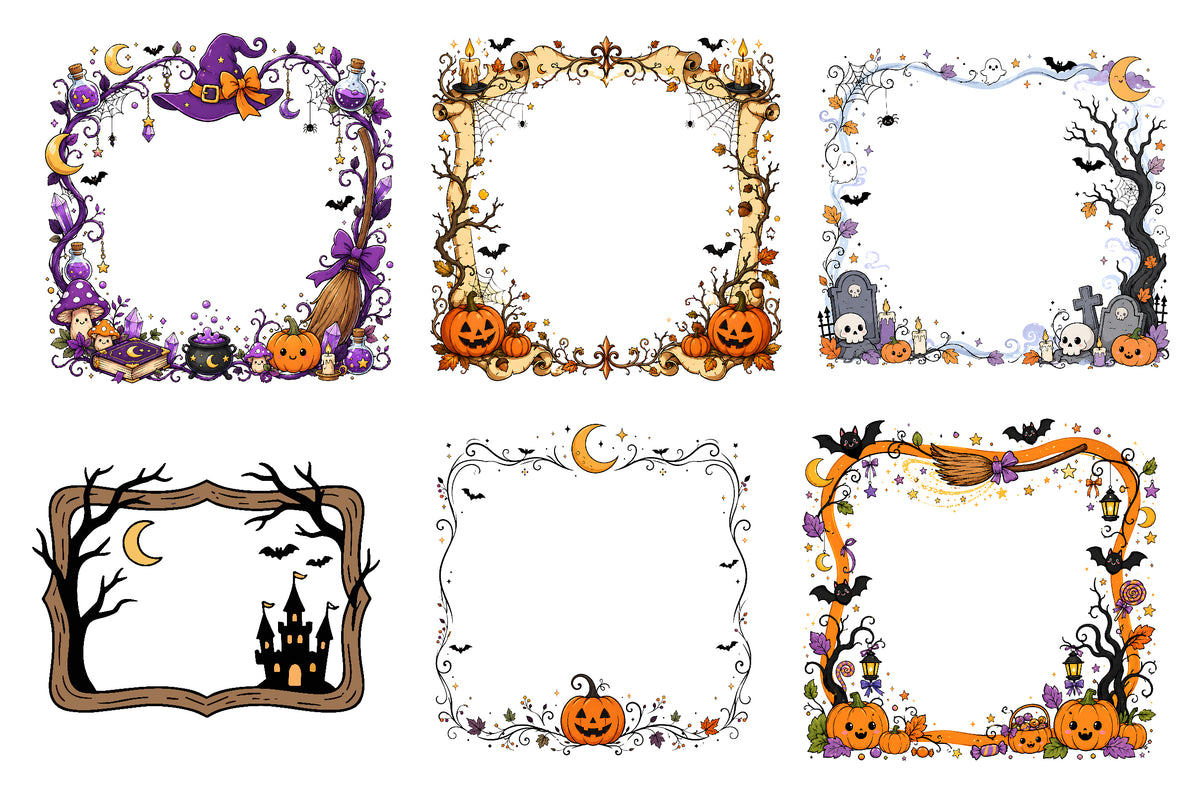 Halloween Whimsical Frame Clipart Bundle 25 PNG