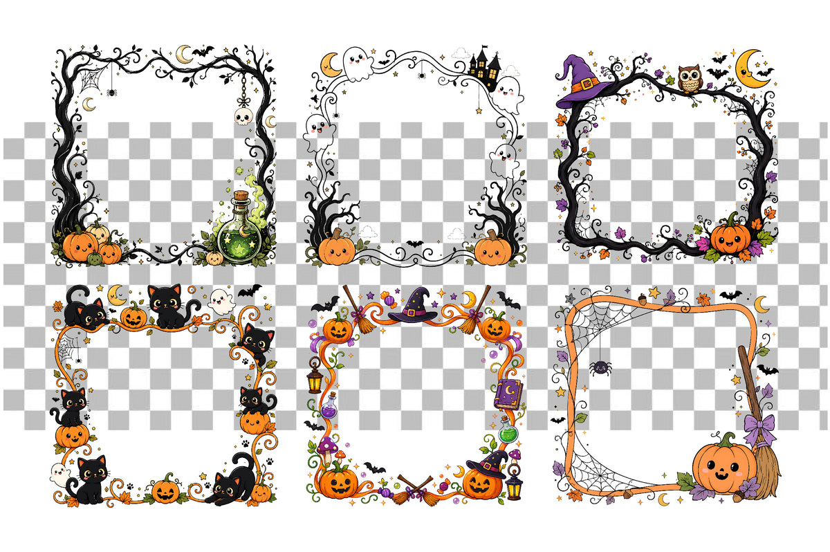 Halloween Whimsical Frame Clipart Bundle 25 PNG