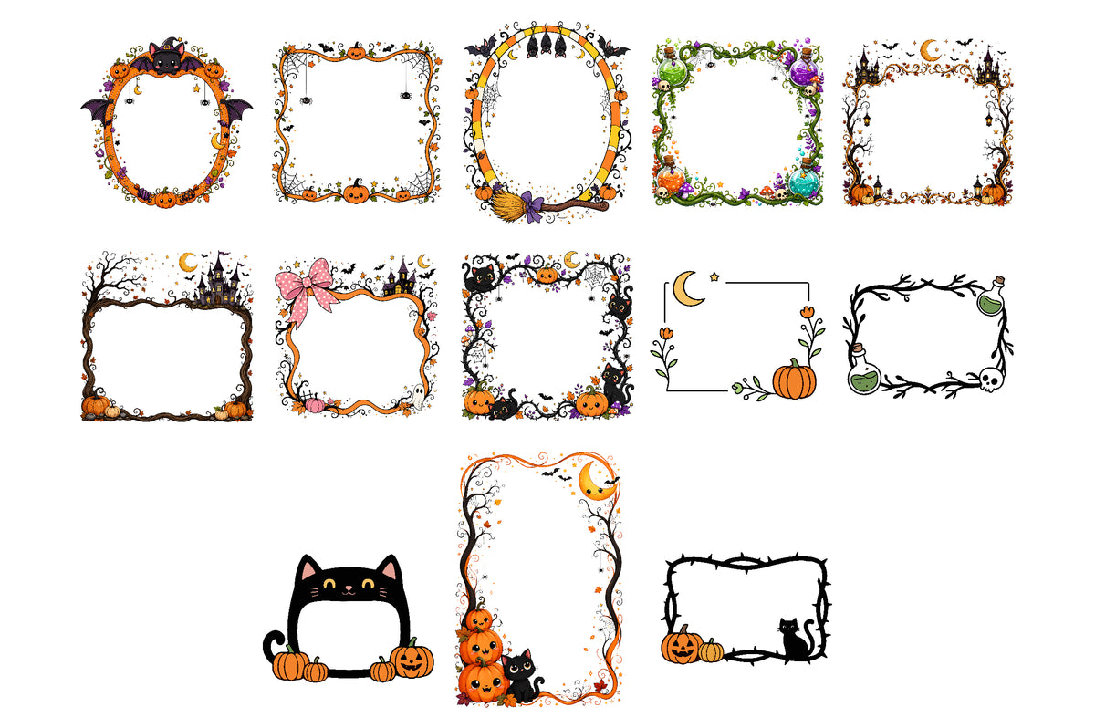 Halloween Whimsical Frame Clipart Bundle 25 PNG