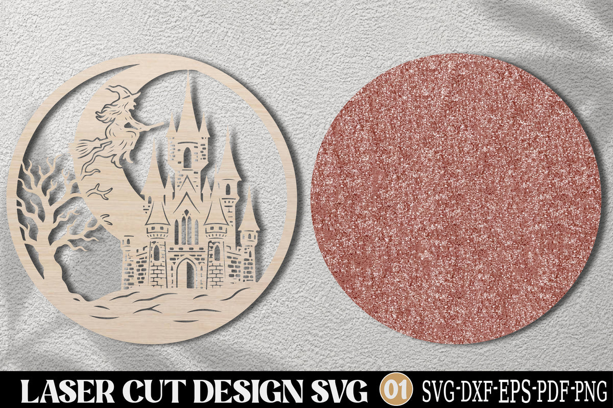 Halloween Witch Castle Laser Cut SVG | Spooky Castle Witch Scene