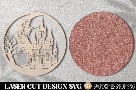 Halloween Witch Castle Laser Cut SVG | Spooky Castle Witch Scene