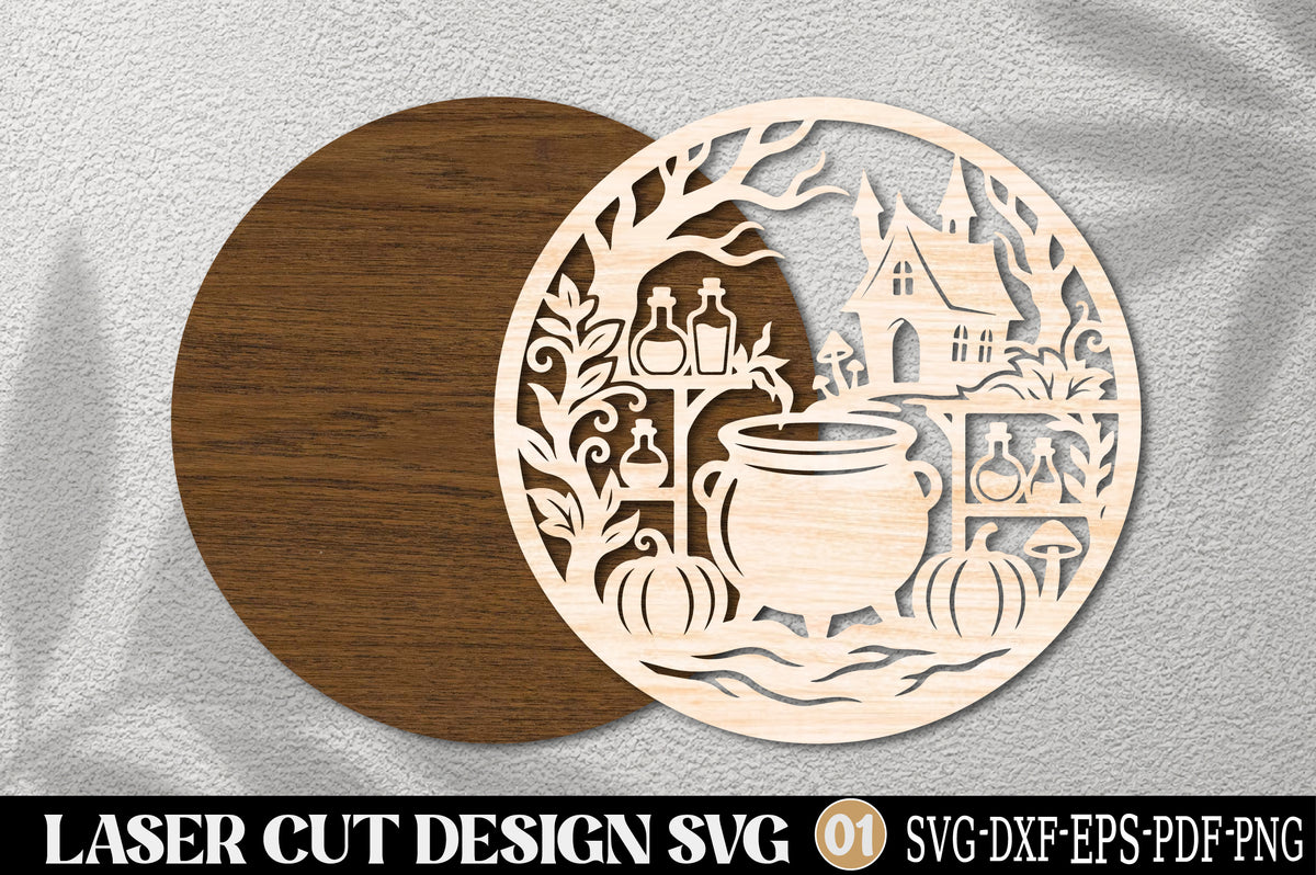 Halloween Witch Cauldron Laser Cut SVG | Spooky Potion Witchcraft Halloween Ornament Design