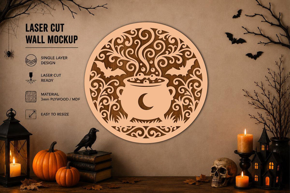 Halloween Witch Cauldron Laser Cut SVG