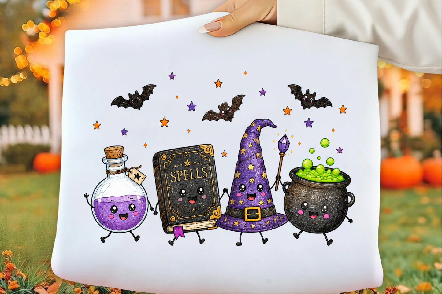 Cute Halloween Witch Essentials PNG Bundle – Witch Hat Cauldron Spells Book Potion Clipart