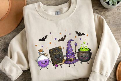 Cute Halloween Witch Essentials PNG Bundle – Witch Hat Cauldron Spells Book Potion Clipart