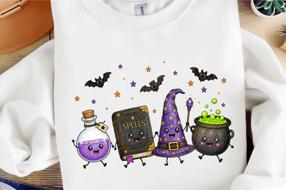 Cute Halloween Witch Essentials PNG Bundle – Witch Hat Cauldron Spells Book Potion Clipart