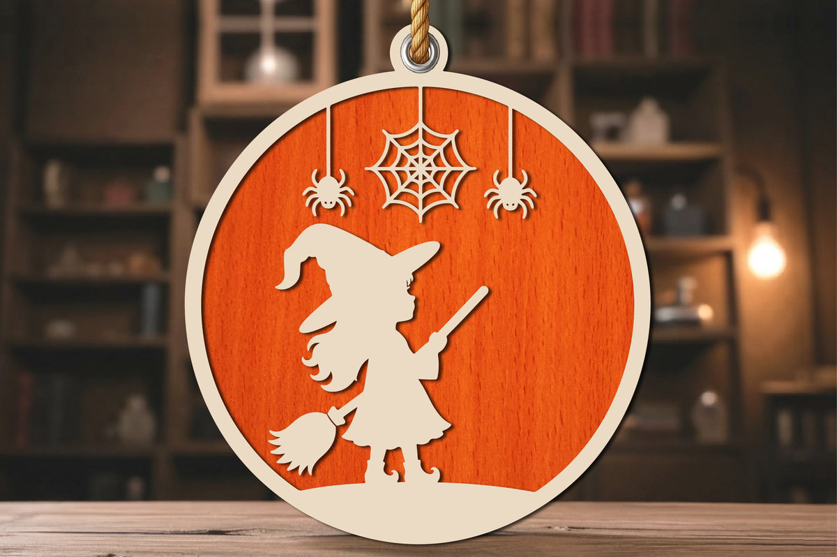 Halloween Witch Girl Round Laser Cut SVG