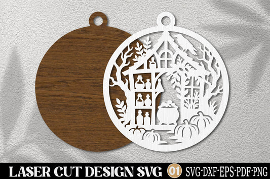 Halloween Witch House Laser Cut SVG | Spooky Witch Cottage Potion Halloween Ornament Design