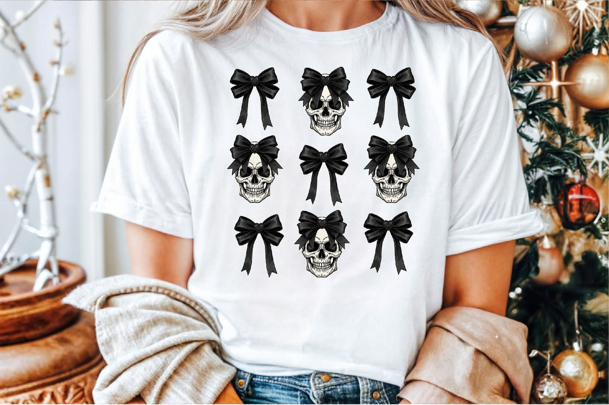 Black Gothic Bow Skull Clipart Halloween Spooky PNG Bundle