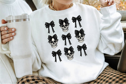 Black Gothic Bow Skull Clipart Halloween Spooky PNG Bundle