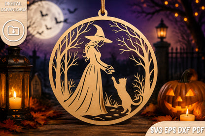 Halloween Witch & Cat SVG Laser Cut