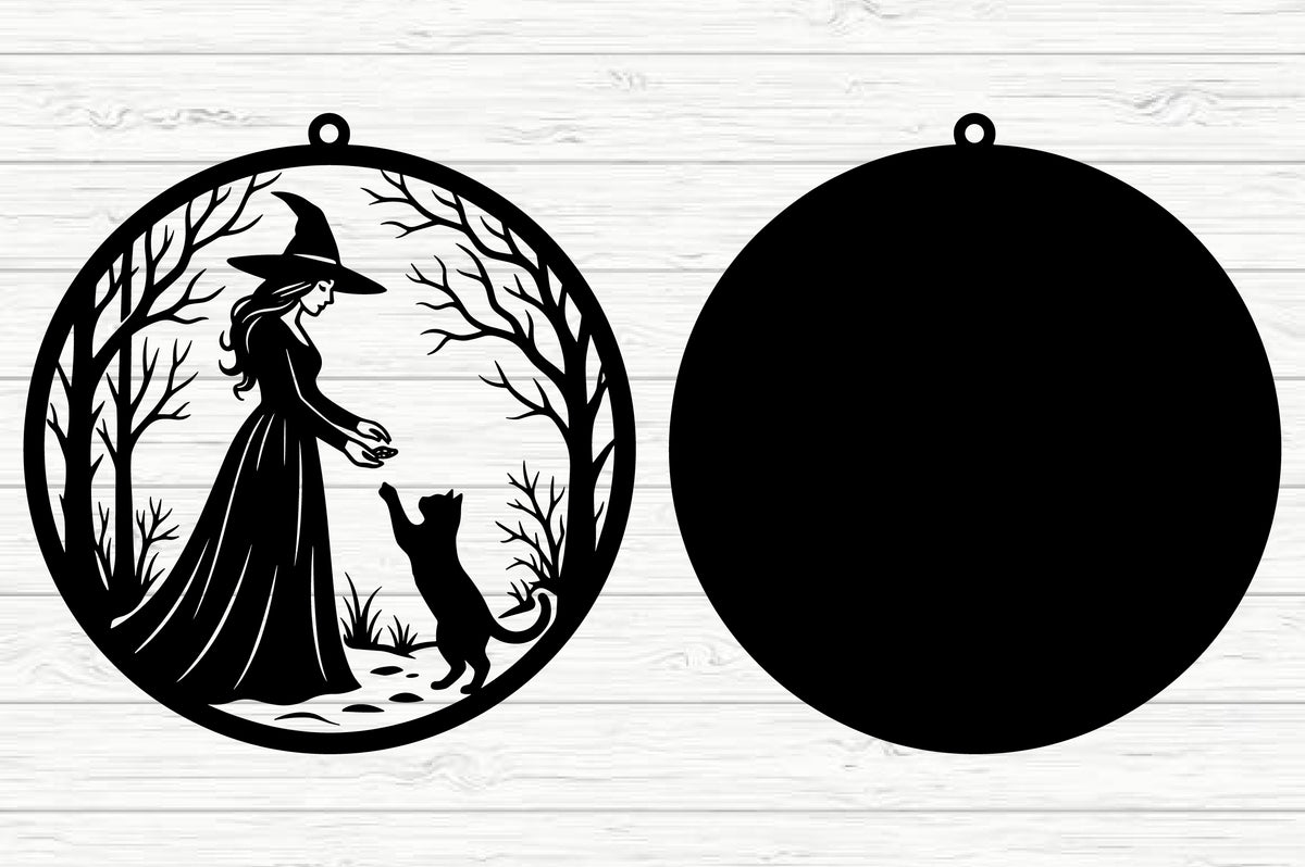 Halloween Witch & Cat SVG Laser Cut