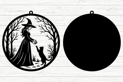 Halloween Witch & Cat SVG Laser Cut