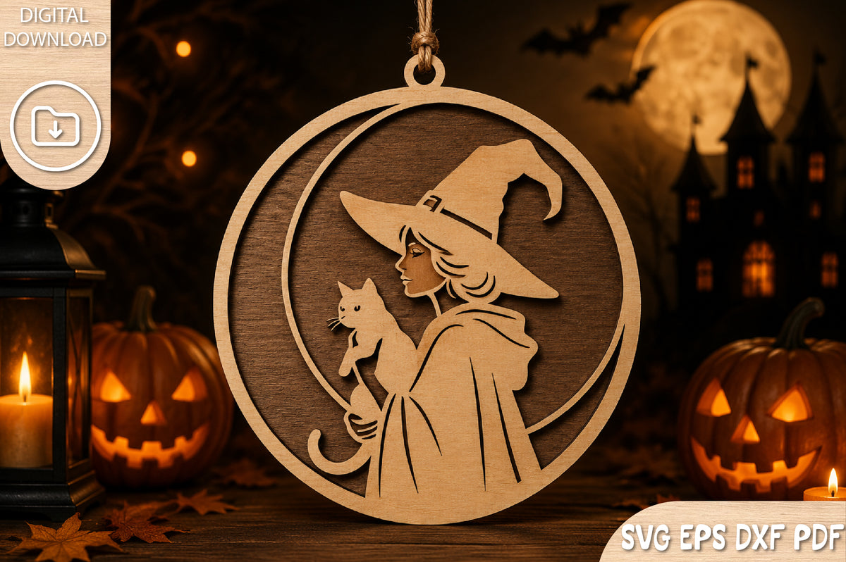 Halloween Witch & Cat Laser Cut SVG