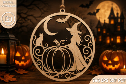 Halloween Witch & Pumpkin SVG Laser Cut