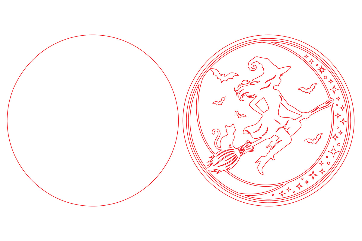 Halloween Witch on Broom Round Laser Cut SVG