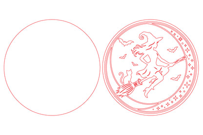 Halloween Witch on Broom Round Laser Cut SVG