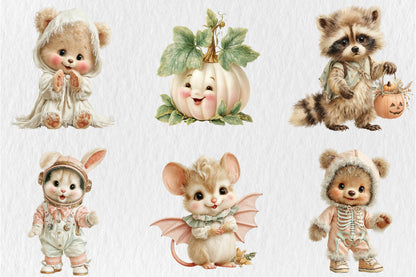 Halloween Woodland Animals PNG Bundle Cute Ghost Fall Animal Clipart