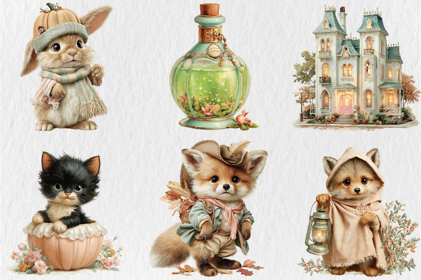 Halloween Woodland Animals PNG Bundle Cute Ghost Fall Animal Clipart