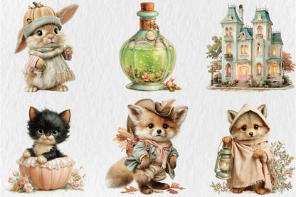 Halloween Woodland Animals PNG Bundle Cute Ghost Fall Animal Clipart