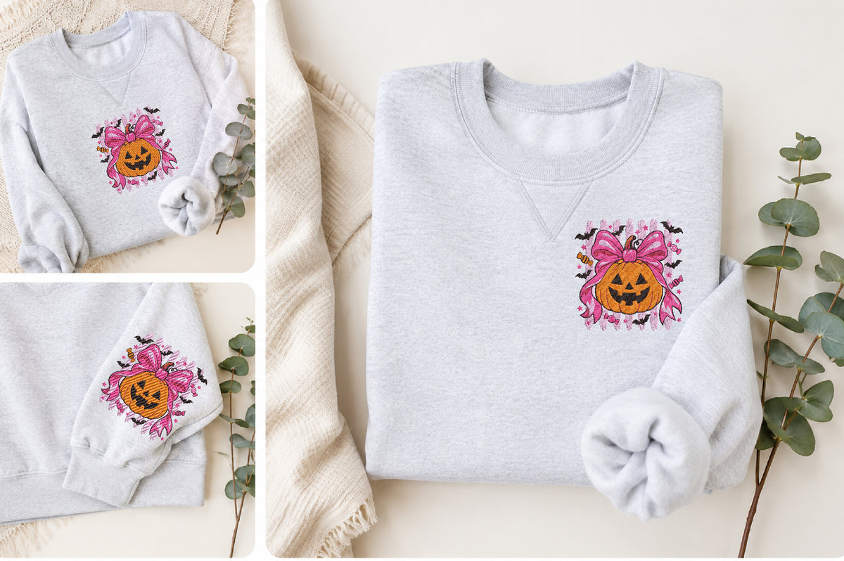 Halloween Pumpkin Bow Embroidery