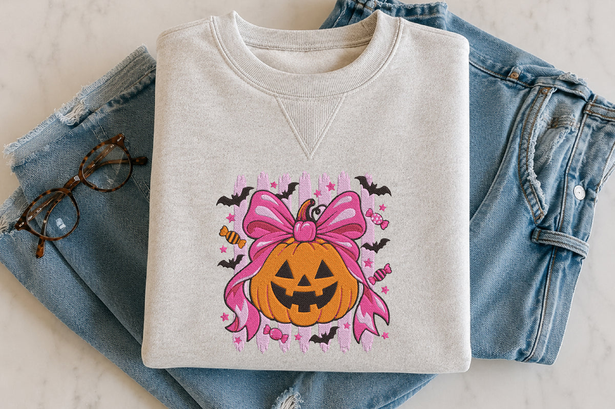 Halloween Pumpkin Bow Embroidery