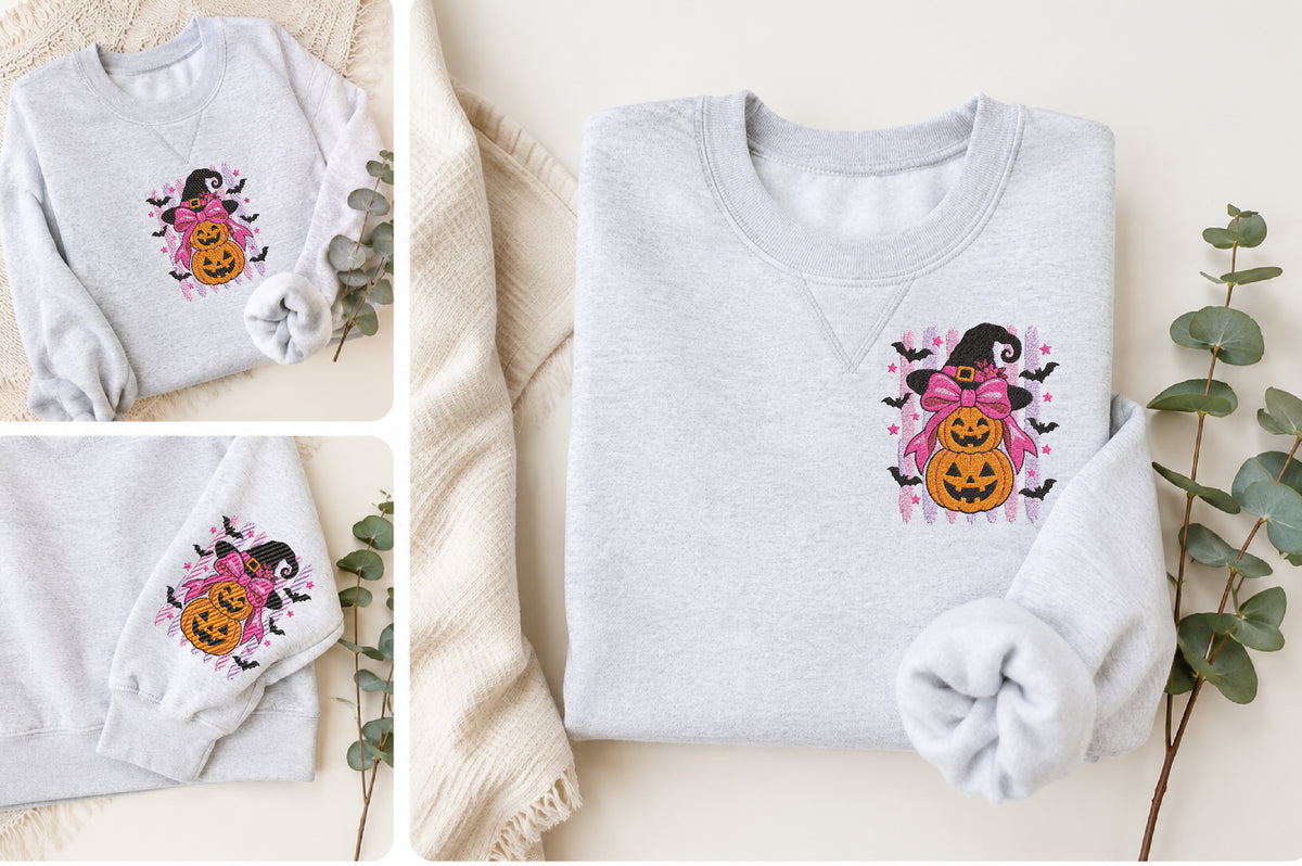 Pink Witch Pumpkin Embroidery Design