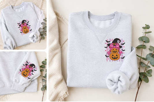 Pink Witch Pumpkin Embroidery Design