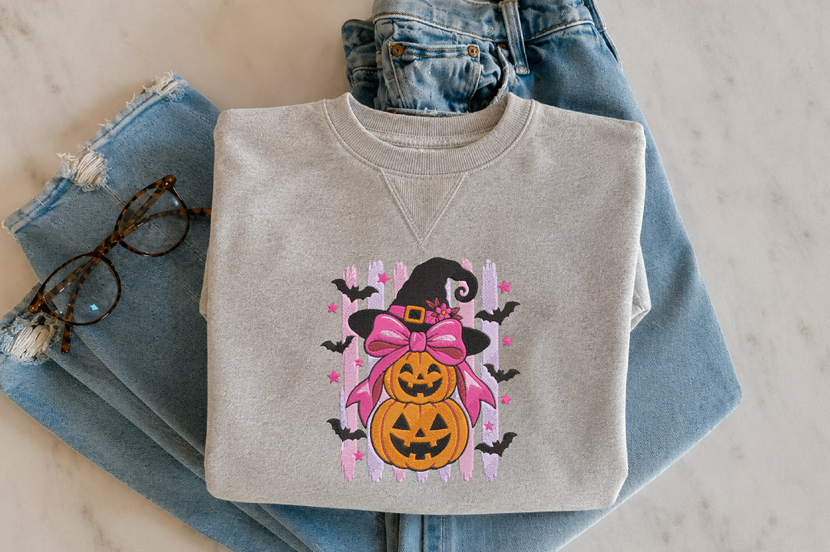 Pink Witch Pumpkin Embroidery Design