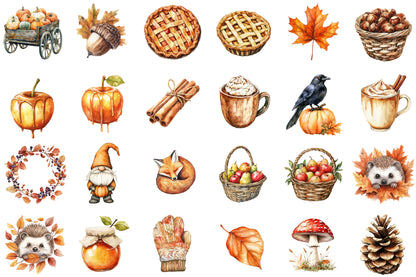 Hand Drawn Autumn Clipart Fall Cozy Harvest PNG Bundle