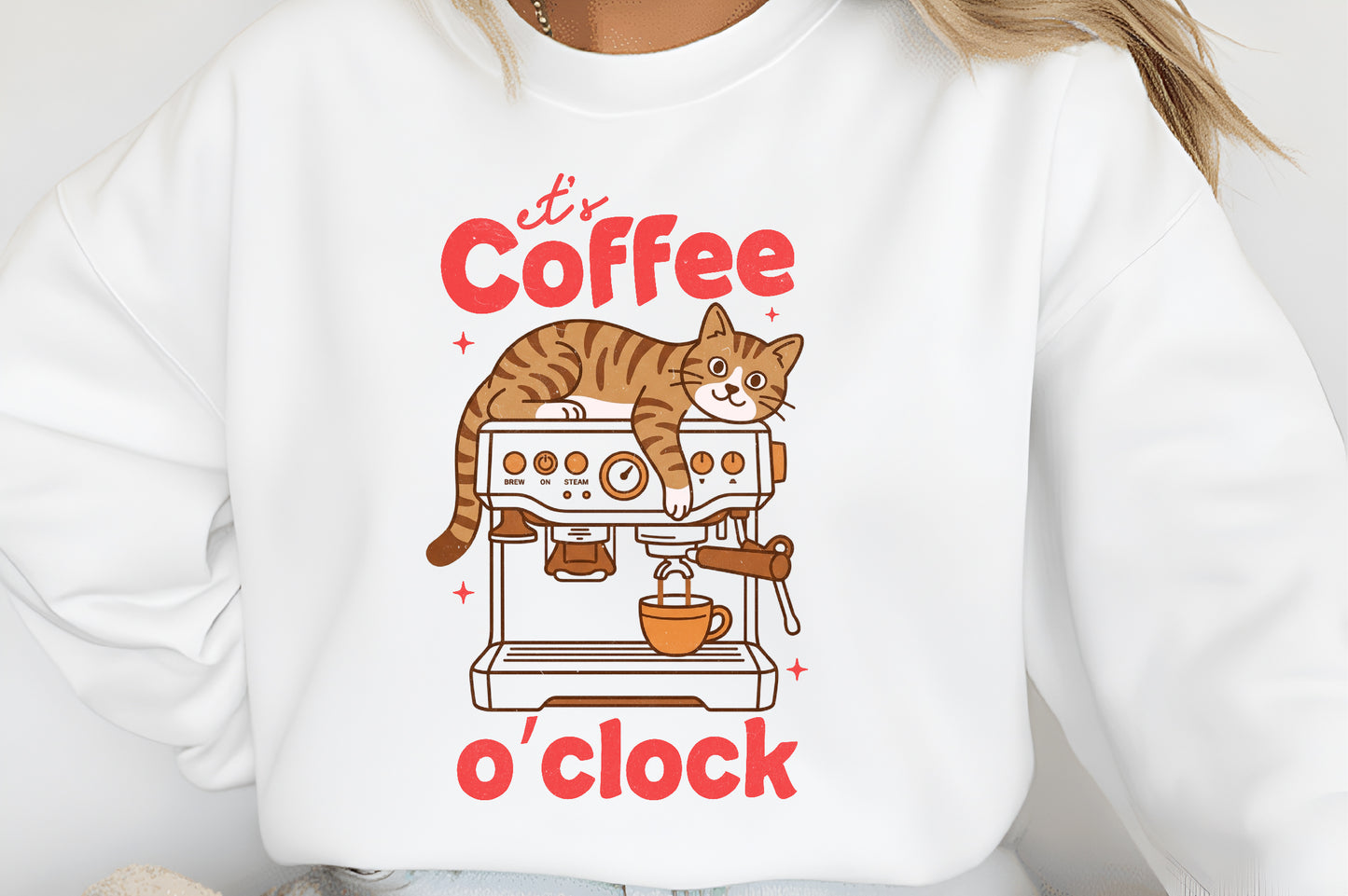 Funny Cat Coffee PNG, It’s Coffee O’Clock Cat Design