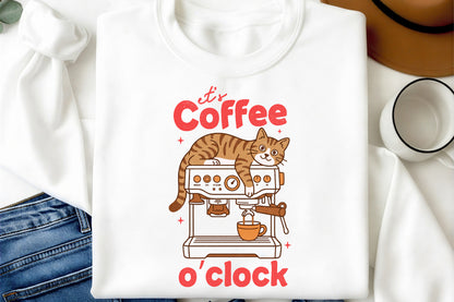 Funny Cat Coffee PNG, It’s Coffee O’Clock Cat Design