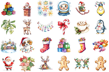 Hand Drawn Cartoon Christmas Clipart Cute Holiday PNG Bundle
