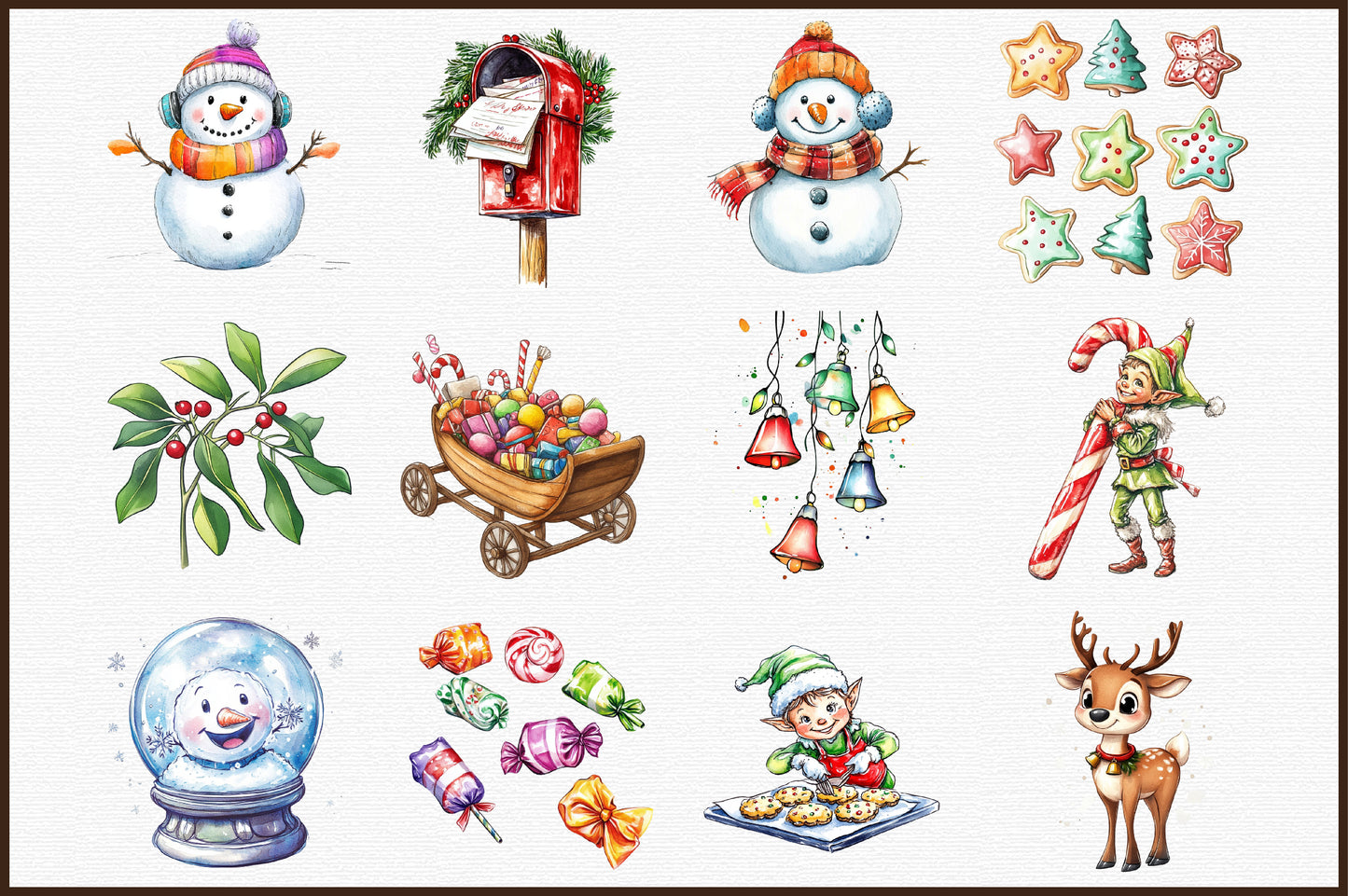 Hand Drawn Cartoon Christmas Clipart Cute Holiday PNG Bundle