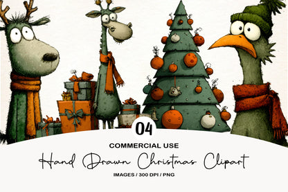 Hand Drawn Christmas Clipart PNG Bundle | Cute Watercolor Holiday Clipart Collection | Festive Winter PNG