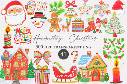 Hand Drawn Christmas Clipart Bundle 41 PNG Handwriting Holiday
