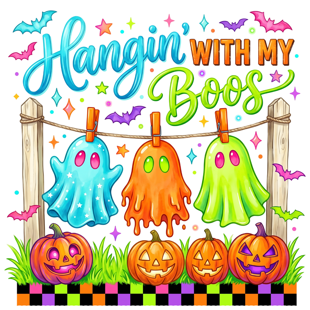 Hangin' With My Boos Neon Halloween Ghosts PNG