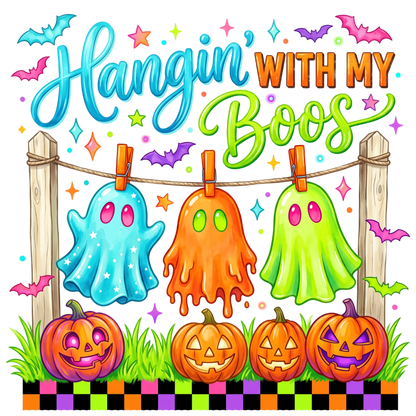Hangin' With My Boos Neon Halloween Ghosts PNG