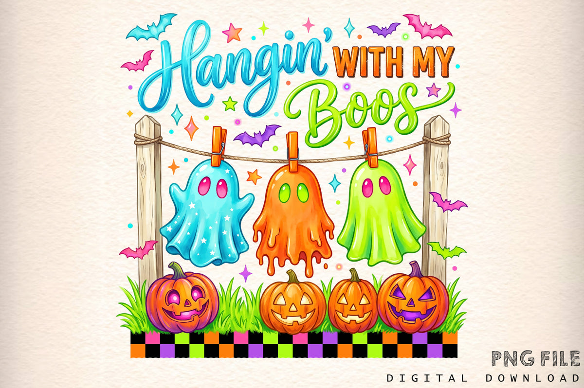 Hangin' With My Boos Neon Halloween Ghosts PNG