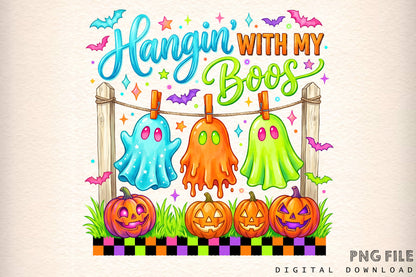 Hangin' With My Boos Neon Halloween Ghosts PNG